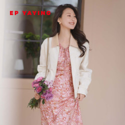 雅莹 EP雅莹外套女 棉锦提花短款翻领撞色拼接 2026夏季新款1226B 米色 M