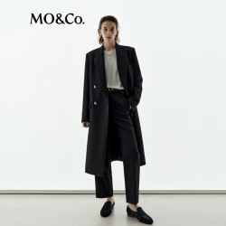 MO&Co. 毛呢大衣挺括垫肩长款外套摩安珂 黑色 M /165
