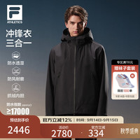 FILA 防水防风三合一冲锋衣26冬季新款男户外运动外套夹克上衣 深黑-BK XL 180/100A/XL