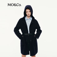 MO&Co. 毛呢大衣摩安珂春秋绵羊毛骆驼绒外套腰带 深宝蓝色 XS /155