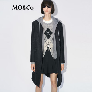 MO&Co. 毛呢大衣假两件绵羊毛双面呢可拆帽襟摩安珂 深花灰色 S /160
