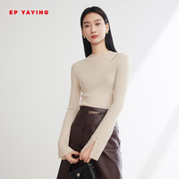 雅莹 EP雅莹[阿拉善纯羊绒]女装 无缝一体半高领针织衫 商场同款9915A 米色 XL