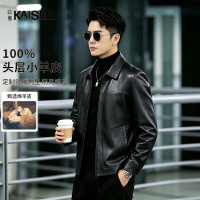 KAISER 真皮皮衣男翻领拉链防风耐磨质感弹力商务休闲外套