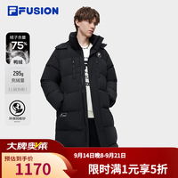 FILA FUSION斐乐潮牌长款羽绒服男冬季时尚休闲连帽外套男装 正黑色-BK XL 180/100A/XL