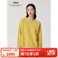 珍贝 ZB/珍贝新款女装圆领长袖绞花拉毛纯羊绒针织上衣毛衣31249Q 金盏花黄 常规 L (105)