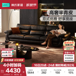 林氏家居 高端2026新款轻奢高级感复古风进口半青皮客厅直排真皮沙发PS319