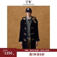 TEENIE WEENIE 小熊男装牛角扣中长款复古通勤保暖毛呢外套 藏青 2XL