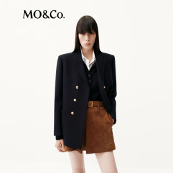 MO&Co. 西装防静电绵羊毛垫肩外套摩安珂 蓝黑色 S /160