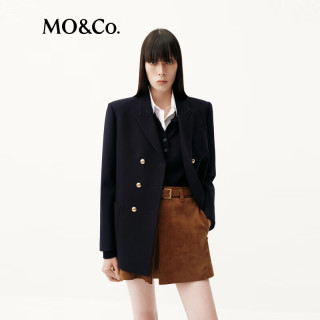 MO&Co. 西装防静电绵羊毛垫肩外套摩安珂 蓝黑色 S /160
