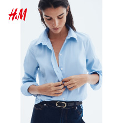 H&M 女装衬衫夏季正肩通勤休闲气质垂感OL通勤翻领白色上衣0932278 衬衫 XL 175/116