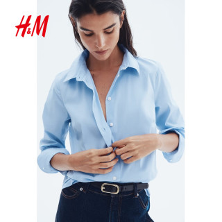 H&M 女装衬衫夏季正肩通勤休闲气质垂感OL通勤翻领白色上衣0932278 衬衫 XL 175/116