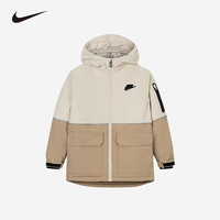 NIKE 童装男女童棉服冬季新款帽子防风儿童保暖上衣 白沙色