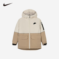NIKE 童装男女童棉服冬季新款帽子防风儿童保暖上衣 白沙色