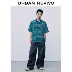 UR UR 男装 潮流半开襟条纹趣味刺绣马球衫 UUV460157