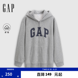 Gap 男女装秋款Logo印花宽松抓绒连帽卫衣休闲上衣786930 灰色 2XL (185/104A) 亚洲尺码