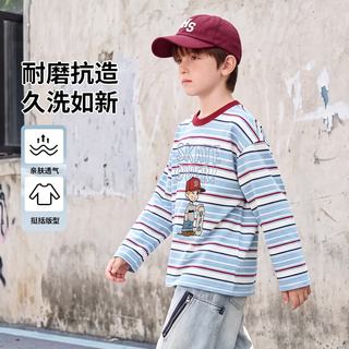 马克华菲 100%棉 晨风蓝条 130cm 男童长袖T恤