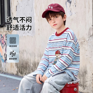 马克华菲 100%棉 晨风蓝条 130cm 男童长袖T恤