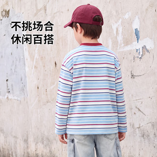马克华菲 100%棉 晨风蓝条 130cm 男童长袖T恤