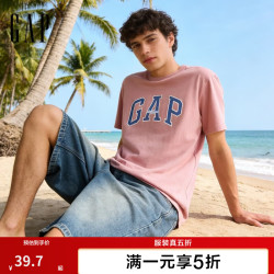 Gap 男女装秋季款纯棉字母印花logo短袖T恤上衣美版797924 粉色 L 美码 XL亚洲码185/104A