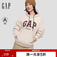 Gap 女装2026秋新品美式撞色logo刺绣加绒连帽卫衣上衣2SS623034 米色 XS (155/80A)亚洲尺码