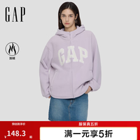 Gap 女装春款logo摇粒绒宽松拉链连帽卫衣百搭外套792592 浅紫粉 XS (155/80A) 亚洲尺码