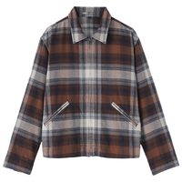 MUJI 男式法兰绒拉链衬衫式夹克 棕色格纹 S(165/84A)