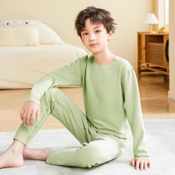 猫人 儿童保暖内衣套装女童加绒德加厚秋衣秋裤大童男孩青少年秋冬睡衣 绿色 160