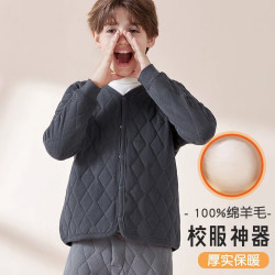 猫人 儿童蚕丝棉袄保暖冬中大男女童内穿棉服校服神器内胆开衫棉衣 藏青老虎外套 110 建议体重25-35斤