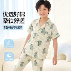 芬腾可安 儿童家居服套装棉质透气睡衣春秋季空调服居家男童 卡通图 130