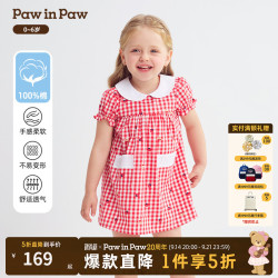 Paw in Paw PawinPaw卡通小熊童装26年新款女宝宝儿童格子翻领连衣裙宽松 Red红色/20 100