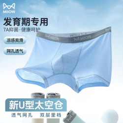 猫人 青少年内裤男发育期夏季薄款大童初高中学生网眼透气凉感平角裤 浅绿+蓝色+浅灰+浅肤 4条 140 (S) 推荐50-70斤