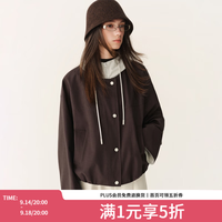 范思蓝恩 韩系拼色抽绳连帽短外套女冬2026新款假两件休闲工装4282 深棕色 XS