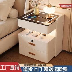免安装全实木床头柜多功能用卧室轻奢高级感带锁充电床边柜 卡其色丨无功能 50x40x58cm