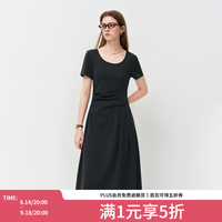 范思蓝恩 通勤休闲圆领侧抽褶收腰连衣裙2026夏新款显瘦A字裙2073 高级灰 L