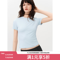 范思蓝恩 弹力基础款微收腰显瘦短袖上衣女夏2026新款t恤2189 晴空蓝 L