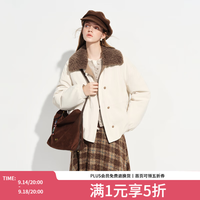 范思蓝恩 复古设计感拼色可脱卸毛领外套2025冬装短款宽松加厚夹克