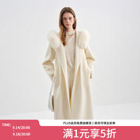 范思蓝恩 狐狸毛领连帽浴袍大衣女冬季2025新款双面羊毛呢外套4459