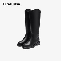 le saunda 张予曦同款 真皮骑士长靴6T41603 黛瓦黑