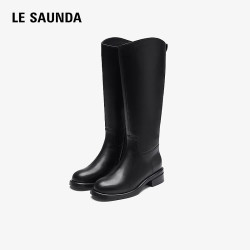 le saunda 张予曦同款 真皮骑士长靴6T41603 黛瓦黑
