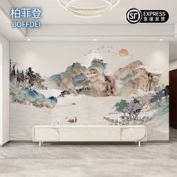 柏菲登 背景墙定制3d立体中式山水画电视背景墙壁纸客厅壁布卧室墙布壁画 整张壁