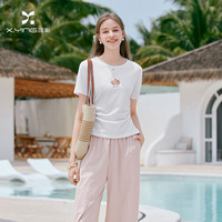 香影 白色正肩掐腰t恤女2026夏季新款亮片刺绣短袖减龄修身短上衣 白色 S 155/80A/85-95斤