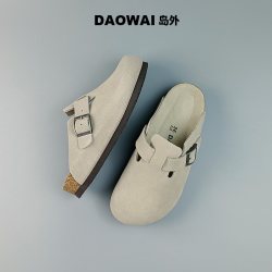 岛外 反绒牛皮半包头软木博肯鞋