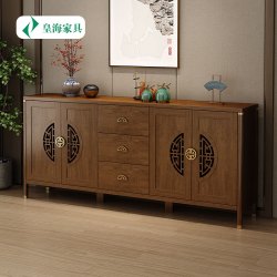 皇海家具 新中式实木复古风餐边柜一体靠墙柜子客厅置物柜墙边大容量储物柜 实木框（200*40*90长宽高）
