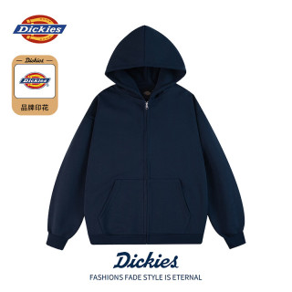 Dickies 基础款拉链开衫卫衣男士秋冬季户外通勤防风连帽棉质宽松百搭上衣 藏青 L