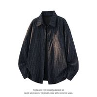 马登 复古印花灯芯绒衬衫男长袖春秋季翻领宽松休闲开衫加绒衬衣男外套