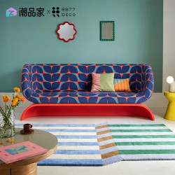 8877 INTERIORS &amp; DECO对叶多人位沙发艺术天鹅绒满印客厅餐厅沙发 红蓝