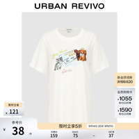 UR UR2026夏季新款女装都市复古趣味萌宠印花棉质短袖T恤UYU460082 本白 L