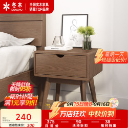 冬木 木床头柜简约现代卧室储物柜北欧家用小型床边置物架收纳柜 单抽款-胡桃色-橡胶木
