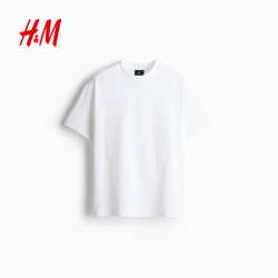 H&M 男女同款T恤季重磅纯棉打底衫休闲短袖男上衣0608945 白色 180/116A