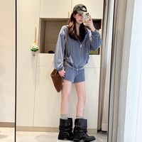 云端之上 蓝色连帽卫衣短裤两件套 女士套装